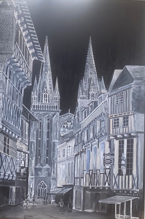 Peinture intitulée "cathédrale de Quimp…" par Lapiche, Œuvre d'art originale, Acrylique Monté sur Autre panneau rigide
