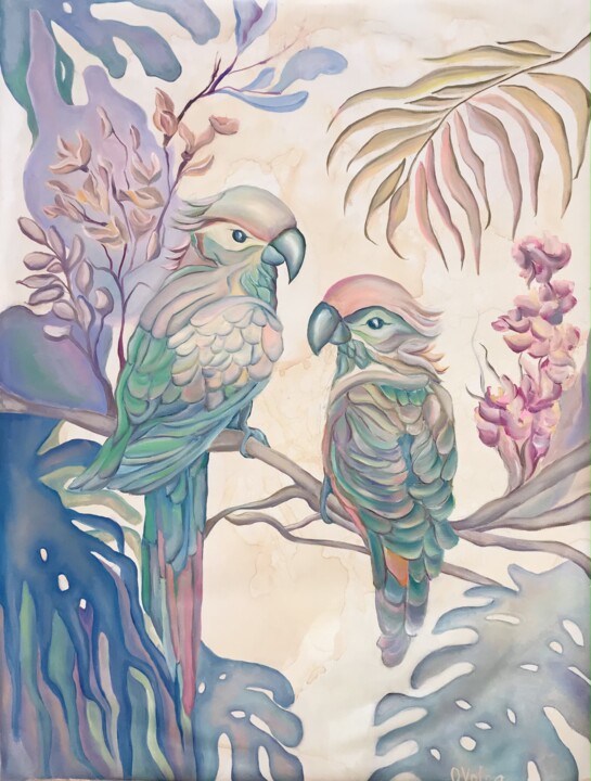 Pastel Parrots 绘画, 31.5x23.6 in