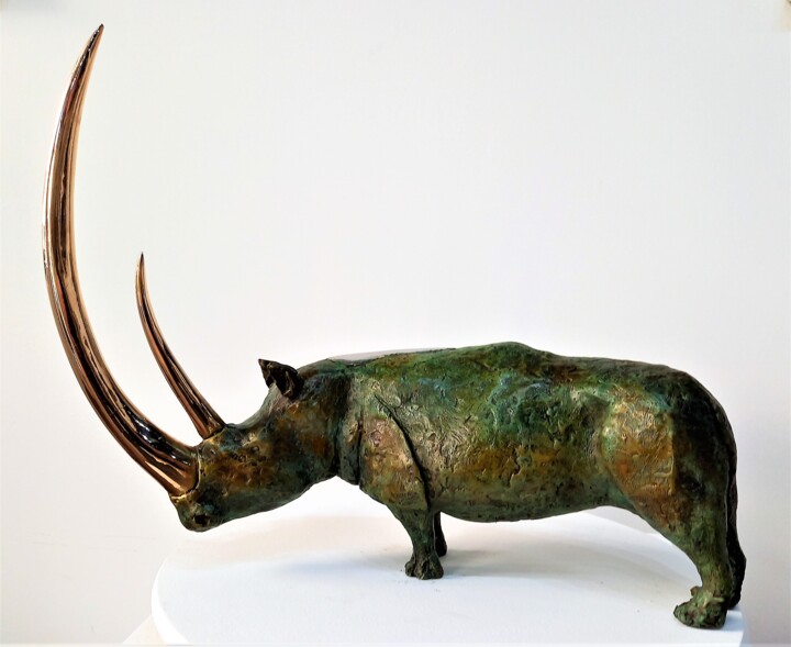 Sculpture intitulée "Rhino G sur dem…" par Bueno Patrice, Œuvre d'art originale, Bronze