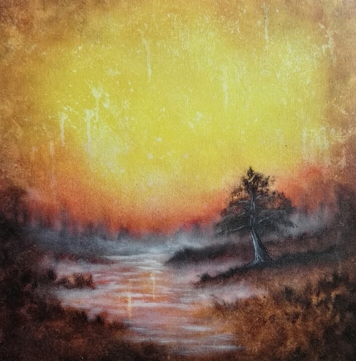 peinture technique mixte paysage abstrait 绘画, 15.8x15.8 in