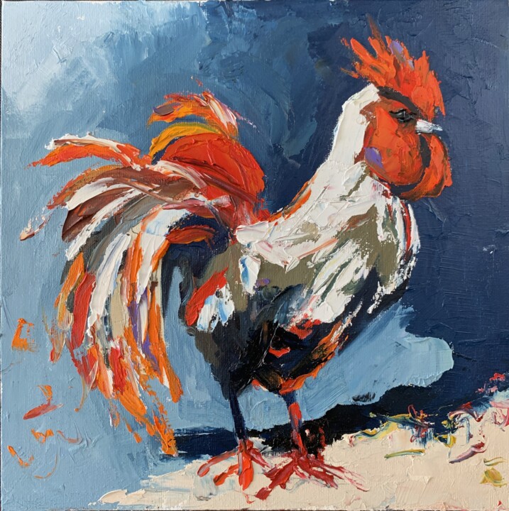 Rooster. 绘画, 9.8x9.8 in