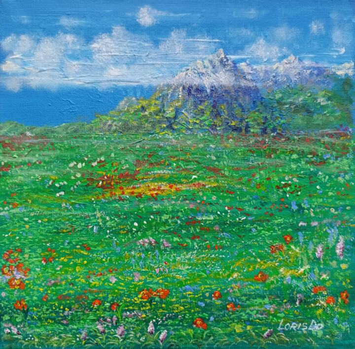 Spring in the Italian Alps 绘画, 7.9x7.9 in