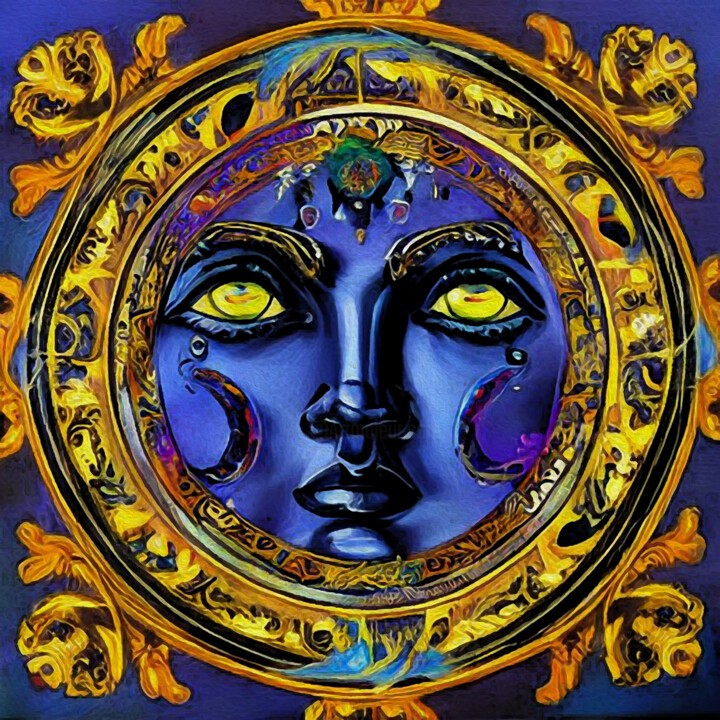Digitale Kunst mit dem Titel "Face of Blue Purple…" von Anna Vaasi, Original-Kunstwerk, Digitale Malerei