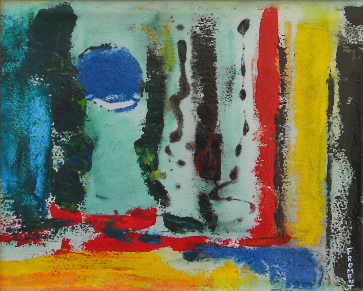 Painting titled "LUNE BLEUE REF. 391" by Michèle Froment, Original Artwork, Watercolor Mounted on Wood Stretcher frame