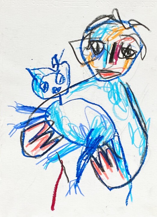 Gata azul. - Blue cat. Printmaking, 39.4x27.6 in