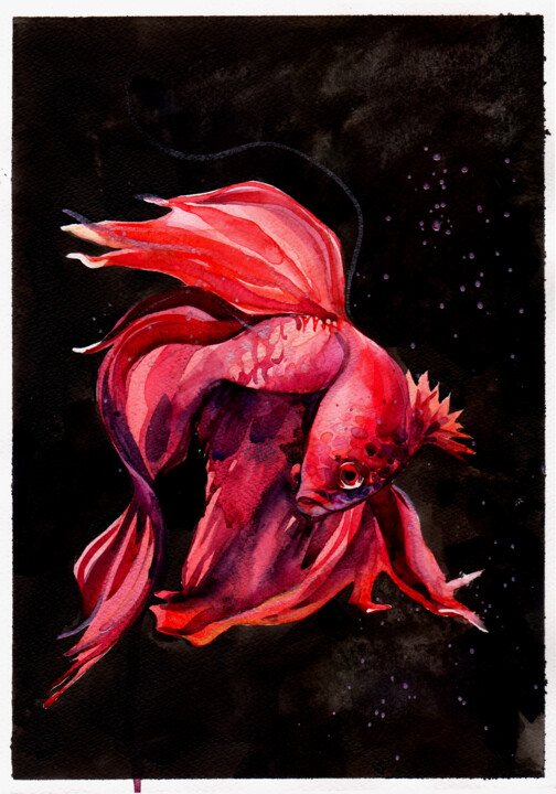 Underwater dragon Painting, 11.8x8.3 in