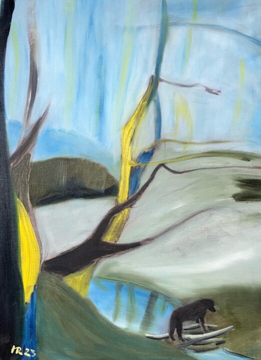 Hund am Wasser Painting, 31.5x23.6 in