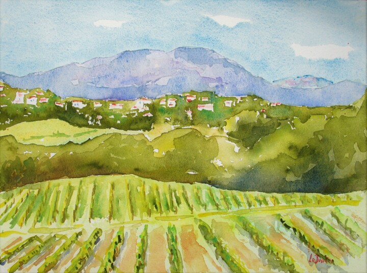 Peinture intitulée "Saint-Gély, le Pic…" par Jean-Noël Le Junter, Œuvre d'art originale, Aquarelle Monté sur Panneau de bois