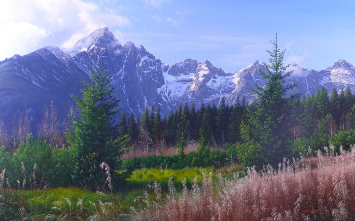 Painting titled "Short stop in the m…" by Emil Mlynarcik, Original Artwork, Oil Mounted on Wood Stretcher frame