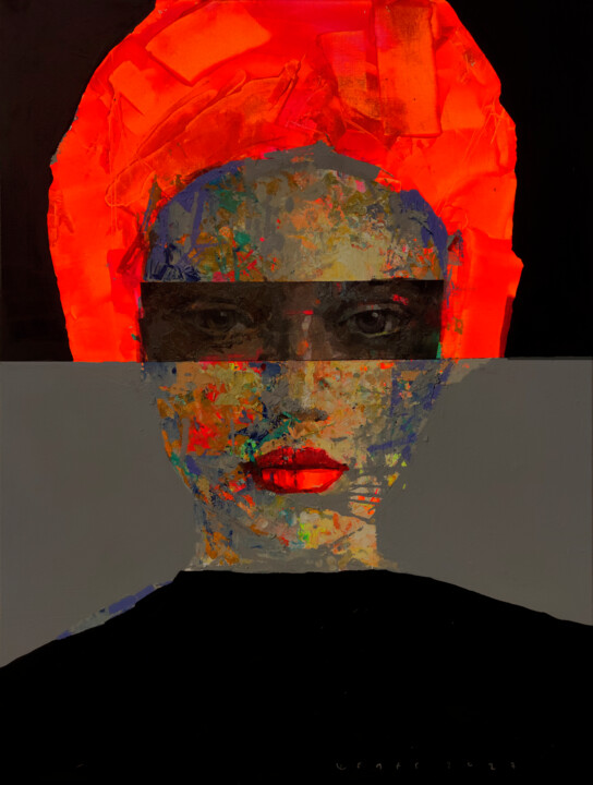 Painting titled "Red" by Viktor Sheleg, Original Artwork, Oil Mounted on Wood Stretcher frame
