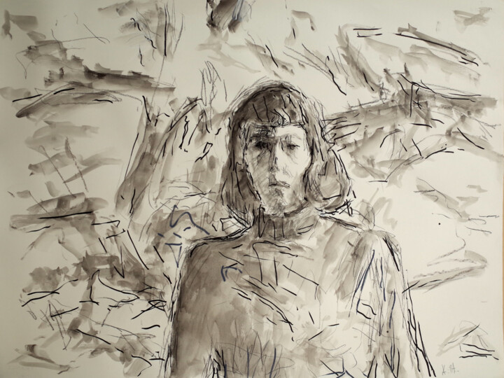 Peinture intitulée "JOAN MITCHELL" par Xavier Auffret, Œuvre d'art originale, Encre