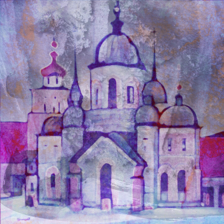 Ortodox Church in Old Town at evening dusk 数字艺术