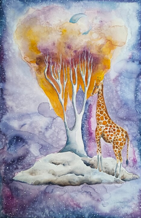 Cielo notturno con la giraffa 绘画, 22.8x15 in