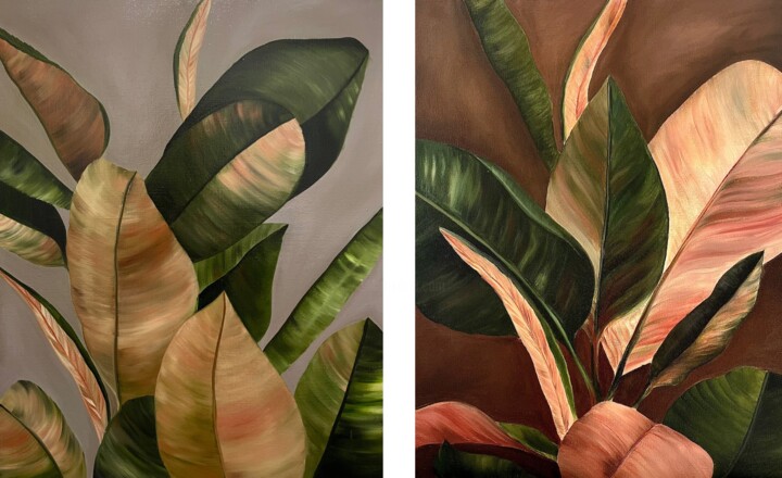 Ζωγραφική με τίτλο "Leaves" από Artseeker Artists, Αυθεντικά έργα τέχνης, Λάδι Τοποθετήθηκε στο Ξύλινο φορείο σκελετό