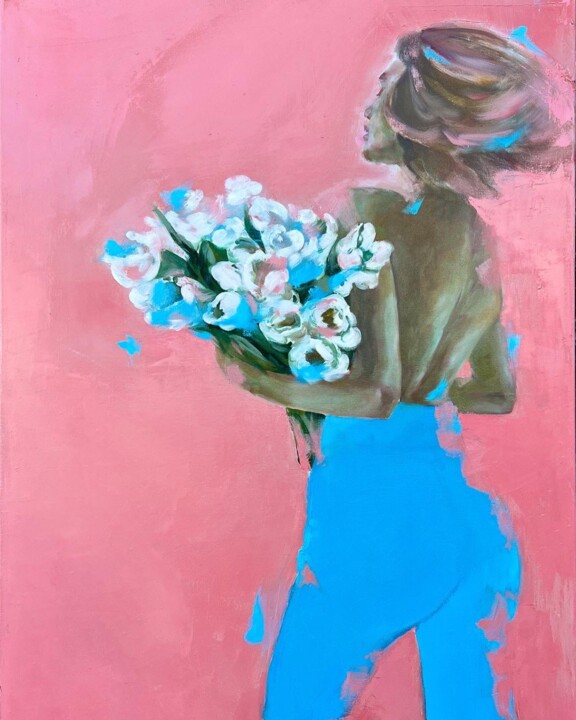 Painting titled "Floral Elegance – S…" by Ditim, Original Artwork, Oil Mounted on Wood Stretcher frame