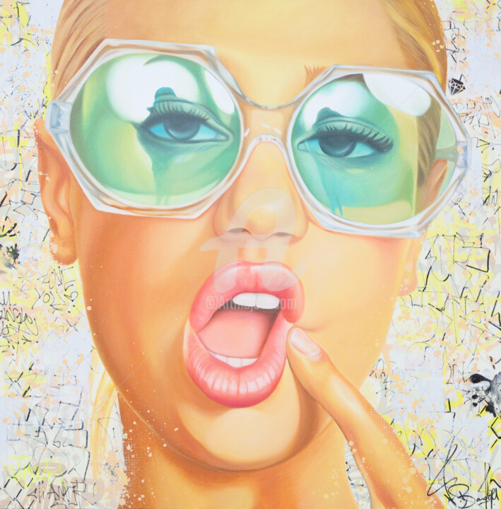 Painting titled "RETRO PORTRAIT" by Vincent Bardou, Original Artwork, Oil Mounted on Wood Stretcher frame