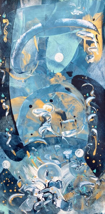 Painting titled "In Between Dark And…" by Delphine Bernard, Original Artwork, Acrylic Mounted on Cardboard