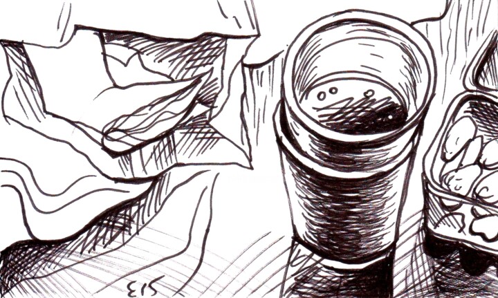 Dessin intitulée "Eat on the go" par Corinne Courlet, Œuvre d'art originale, Encre