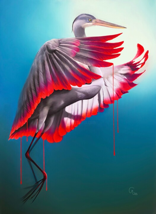L’envol rouge 绘画, 39.4x27.6 in