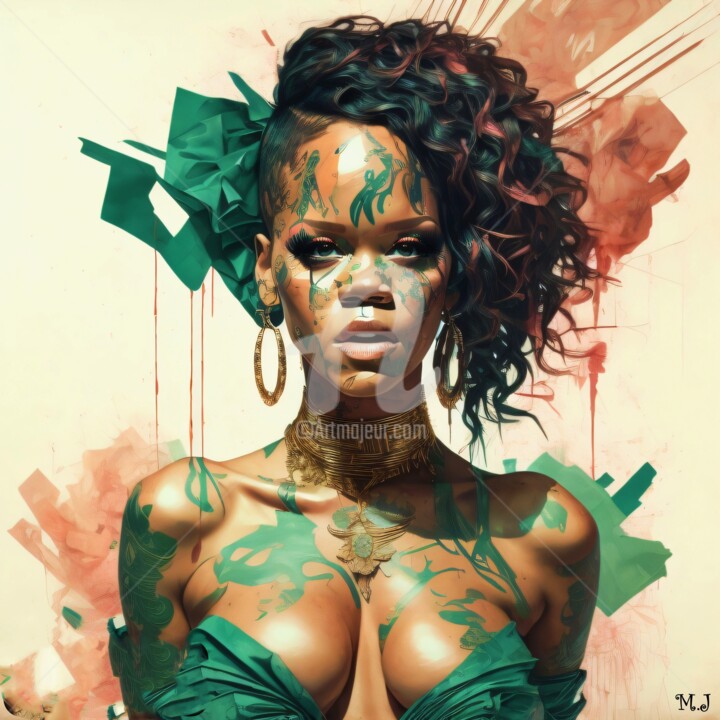 Portrait of singer Rihanna in light, sexy outfits 数字艺术