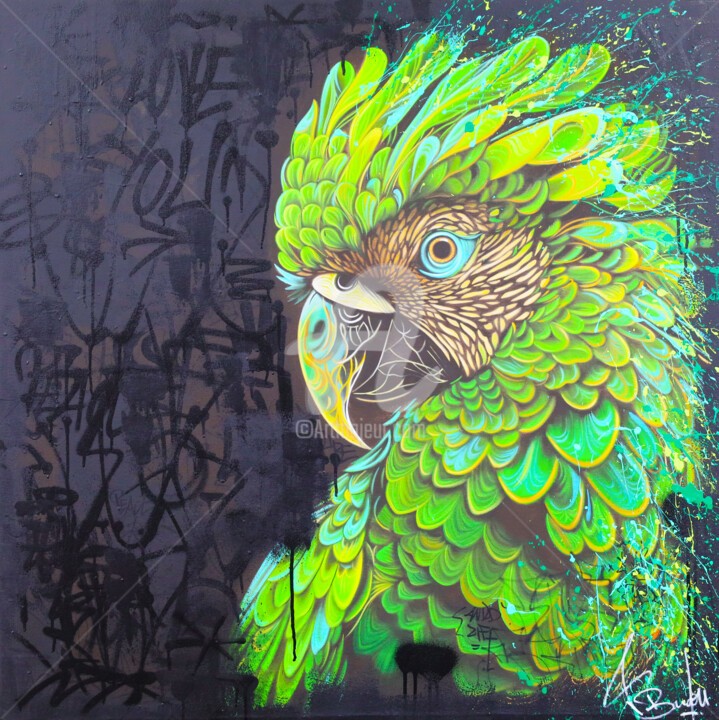 THE GRACE OF THE GREEN PARROT 绘画, 39.4x39.4 in