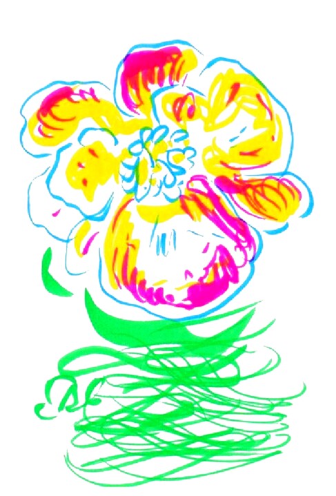 Dessin intitulée "Qigong Flower" par Corinne Courlet, Œuvre d'art originale, Encre