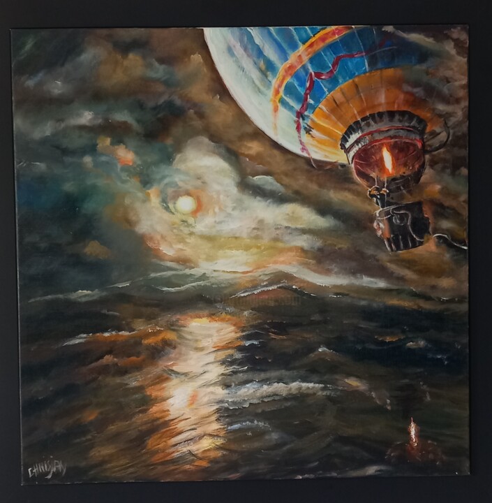 LA FIN DU VOYAGE EN BALLON Pittura, 35,4x35,4 in