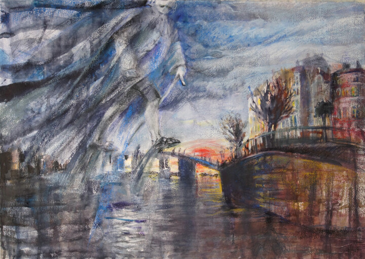 A storm warning - original mix-media painting 绘画, 18.9x26.8 in