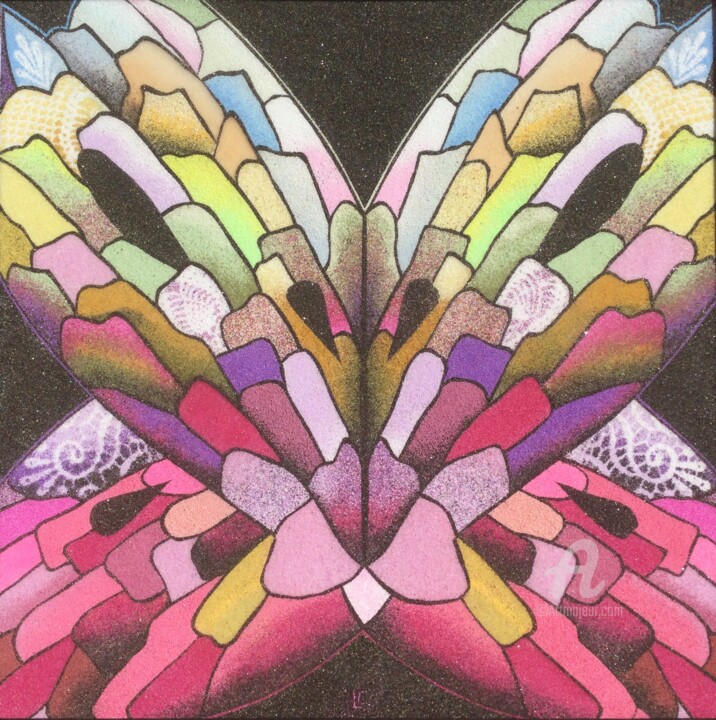 Peinture intitulée "Papillon" par Laurence Canicave, Œuvre d'art originale, Collages