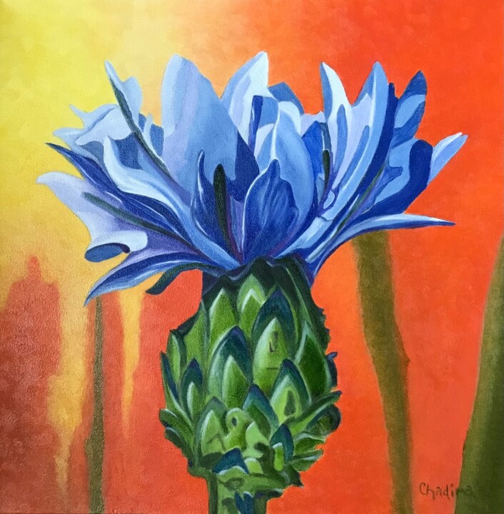 Painting titled "Cornflower bleuet" by Jchadima, Original Artwork, Oil