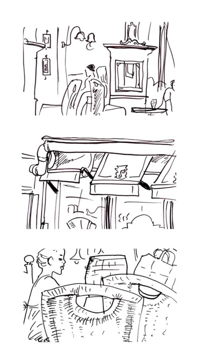 Dessin intitulée "Street scene in Avi…" par Corinne Courlet, Œuvre d'art originale, Encre
