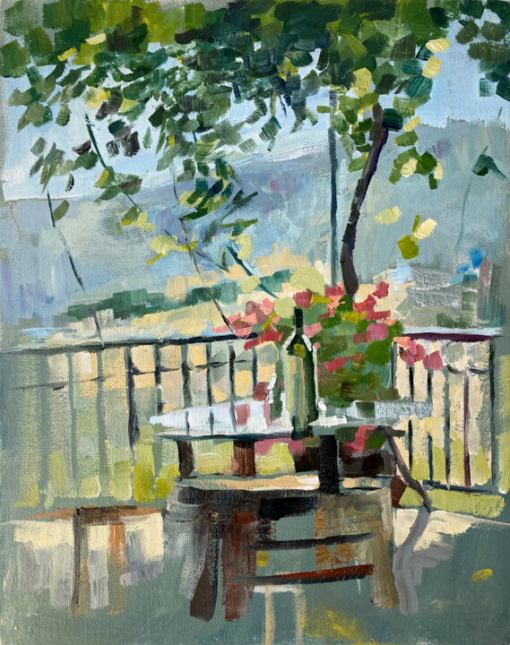 Schilderij getiteld "View of the mountai…" door July Kinart, Origineel Kunstwerk, Olie