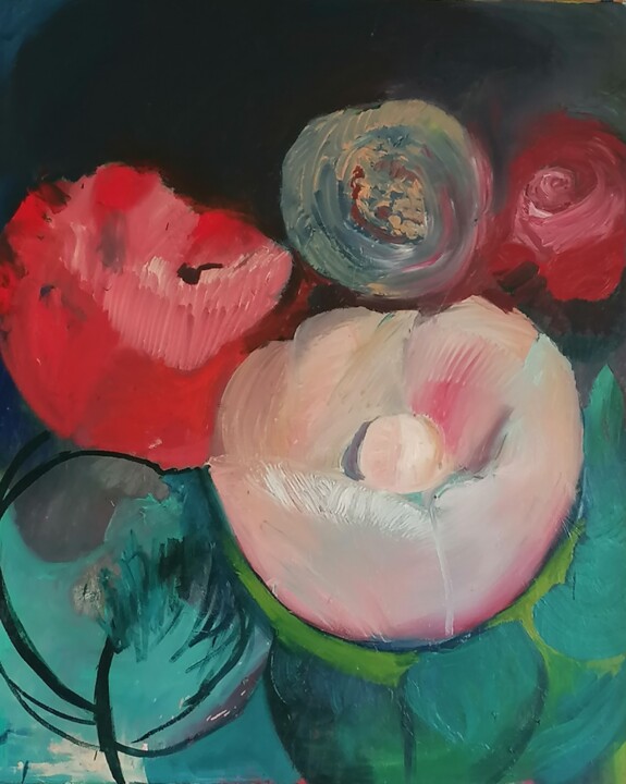 Peinture intitulée "Pivoines 2" par Valérie Blum (Valery), Œuvre d'art originale, Huile Monté sur Châssis en bois