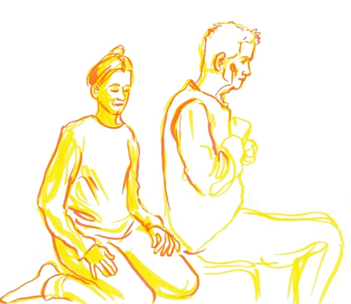 Dessin intitulée "Méditation & Qigong" par Corinne Courlet, Œuvre d'art originale, Encre