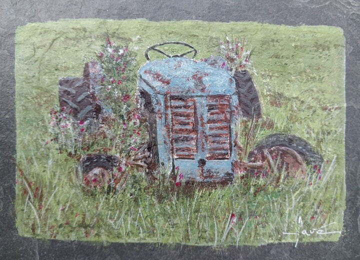 Le tracteur abandonné 绘画, 4.3x6.3 in