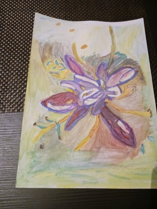 Painting titled "Fleur de safran" by Myriam Rouffiange, Original Artwork, Watercolor
