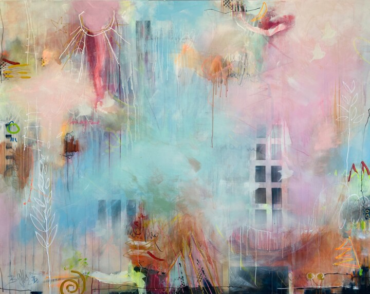 Painting titled "Imagine  XXL" by Beate Garding Schubert, Original Artwork, Acrylic