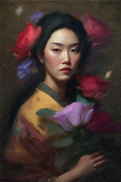 Digitale Kunst mit dem Titel "Guan Yin , China Go…" von Gerry Martinez, Original-Kunstwerk, KI-generiertes Bild
