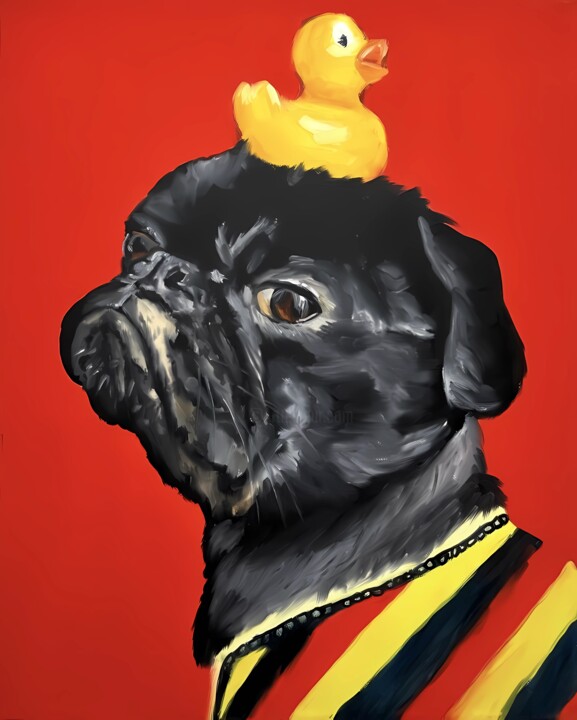 Dog's Duck 1 Schilderij, 19,7x15,7 in