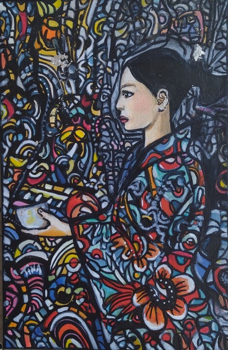 Le bol de thé 绘画, 16.1x10.6 in