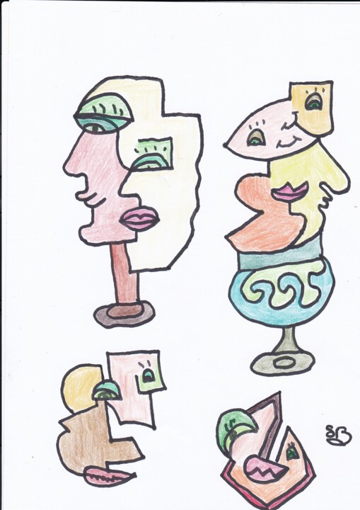 Peinture intitulée "figurines" par Balavoine Sophie, Œuvre d'art originale, Pastel