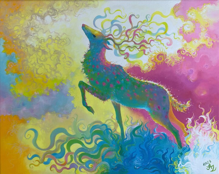 Pittura intitolato "Deer Realm" da Anita Zotkina, Opera d'arte originale, Olio