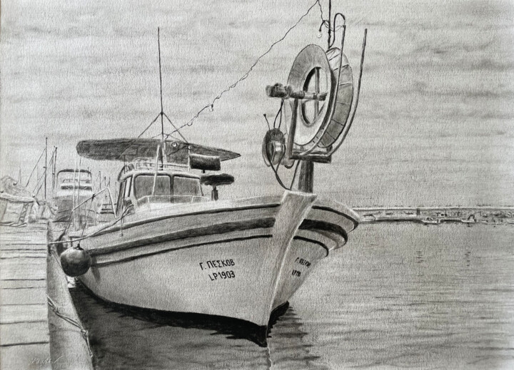 Рыбацкая лодка. Кипр. 绘画, 15.8x23.6 in