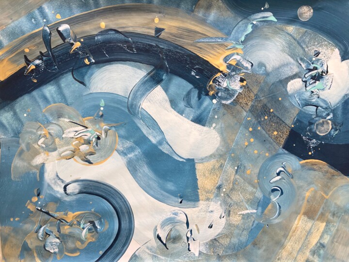 Painting titled "COSMIC DAWN" by Delphine Bernard, Original Artwork, Acrylic Mounted on Cardboard