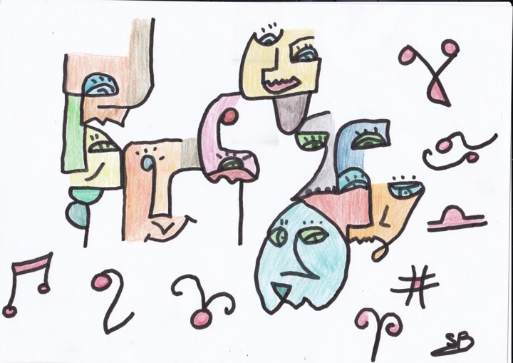 Peinture intitulée "visages imaginaires…" par Balavoine Sophie, Œuvre d'art originale, Pastel