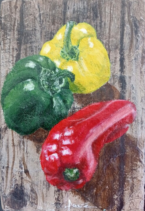 Les 3 poivrons 绘画, 6.3x4.3 in