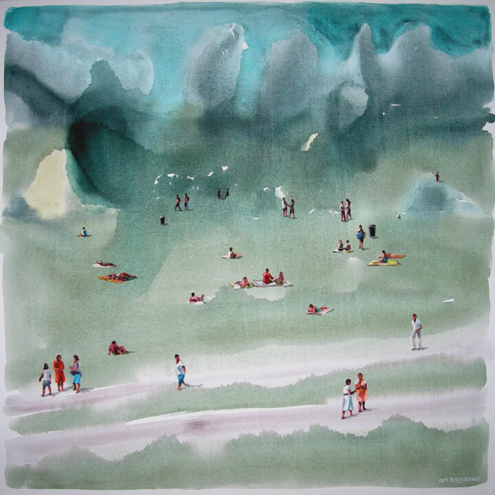 Painting titled "Marée verte" by Cathy Doutreligne, Original Artwork, Acrylic Mounted on Wood Stretcher frame