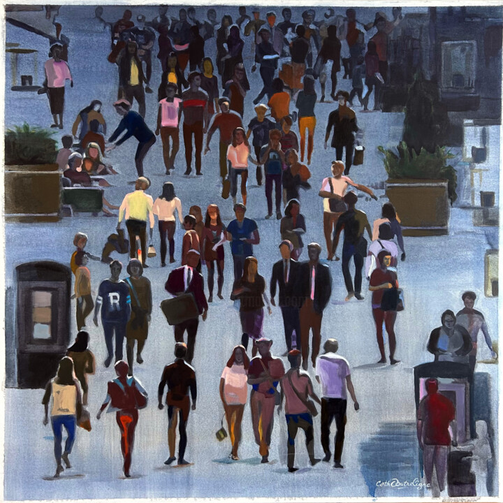 Painting titled "Foule nocturne" by Cathy Doutreligne, Original Artwork, Acrylic Mounted on Wood Stretcher frame