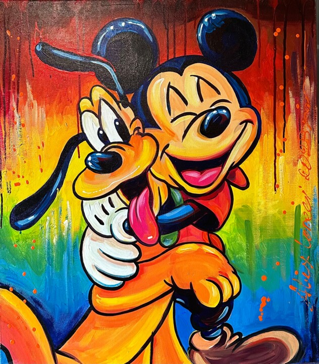 Mickey Mouse & Goofy 绘画, 31.5x27.6 in