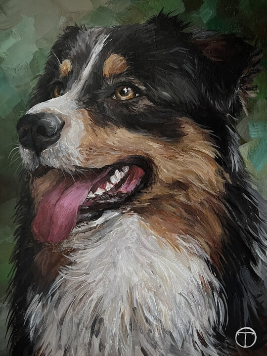 绘画 标题为“Australian Shepherd…” 由Olia Tomkova, 原创艺术品, 丙烯
